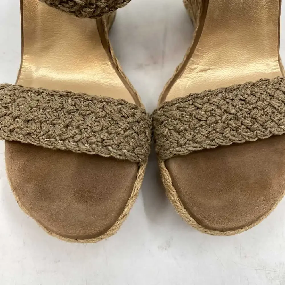 Stuart Weitzman Brown Woven Espadrille Wedge | Leather, Size US 10